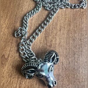 Hot Topic Punk, Metallic Fantasy Silver Goat Necklace